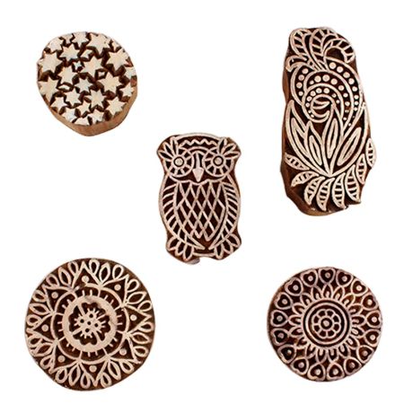 Set of 5 Piece New Mix Wooden Printing Blocks